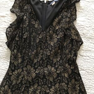 Tommy Hilfiger Black and Gold Ruffled Sleeveless Blouse